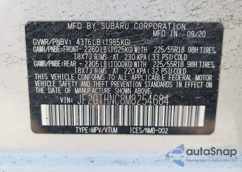 2021 Subaru Crosstrek Limited z USA, uszkodzony, nr VIN JF2GTHNC8M8254684